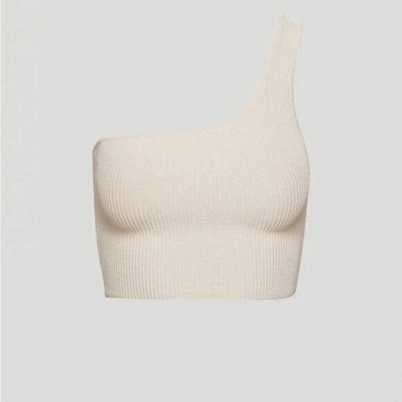 Babaton sculpt knit one shoulder top matte pearl L - Picture 2 of 4